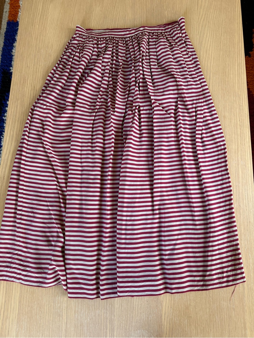 Vintage 100% Silk Ellen Tracy Red and Cream Striped Midi Skirt